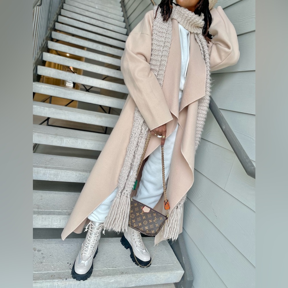 Nude Beige Lapel Shawl Coat Size 12